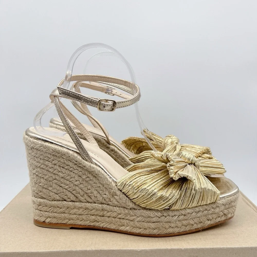 Loeffler Randall Charley Wedge Platform Sandal Espadrilles Gold EU 42 US 11